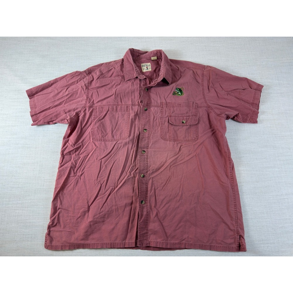 Red Head Brand Co Mens 2XL Short Sleeve Bass Fishing Button Down Shirt Red